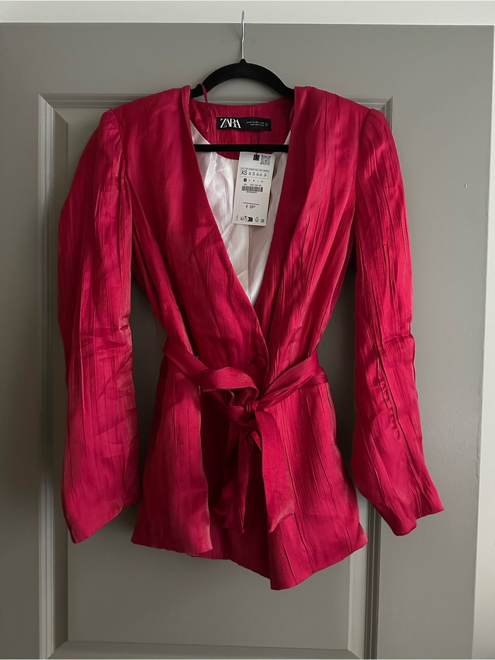 NWT Zara Women's Fuchsia Wrap Jacket with Tie Belt
